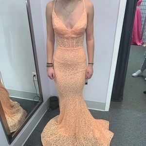 Peach Mermaid Style Prom Dress